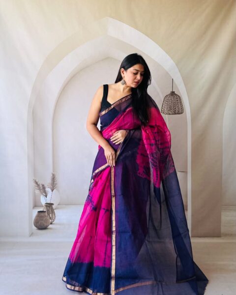 Handblock printed Kota Doria Saree