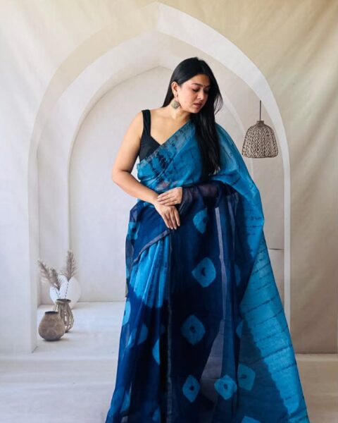 Floral Printed Kota Doria Saree