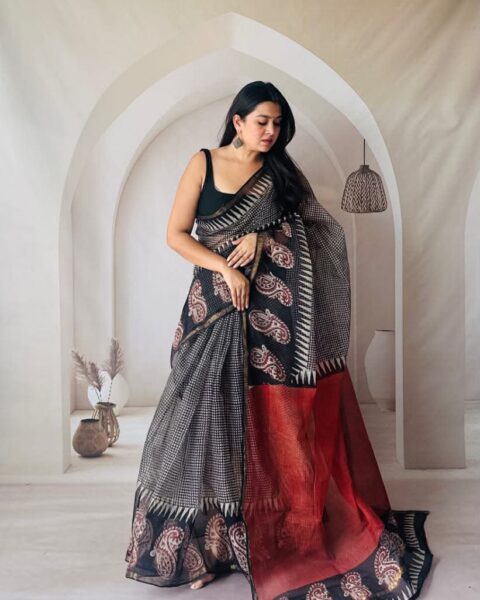 Handblock Printed Kota Doria Saree