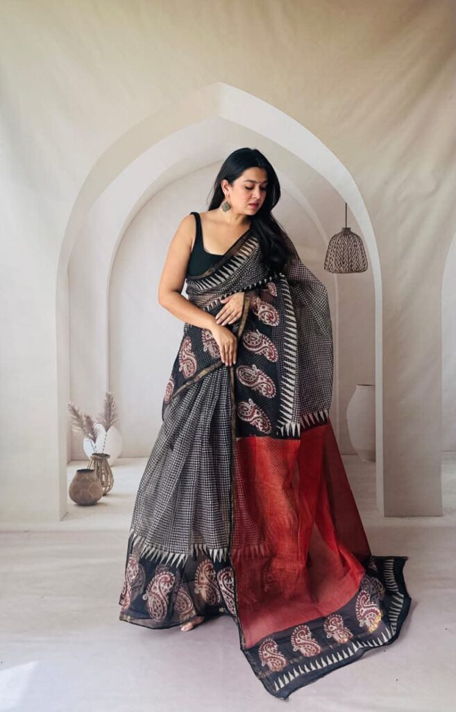Handblock Printed Kota Doria Saree